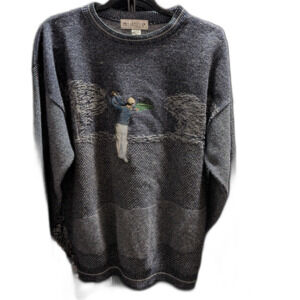 Golfer Sweater Grand Slam Brand Vintage Sz Large Blue Gray